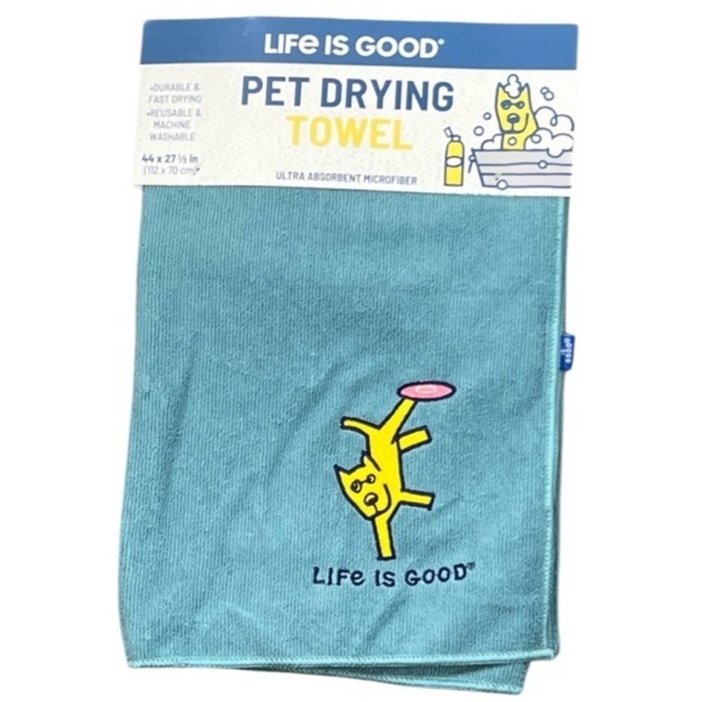 PETS - Life is good - 2/$28 - ‘Frisbee - turquoise’ pet drying towel. NWT.